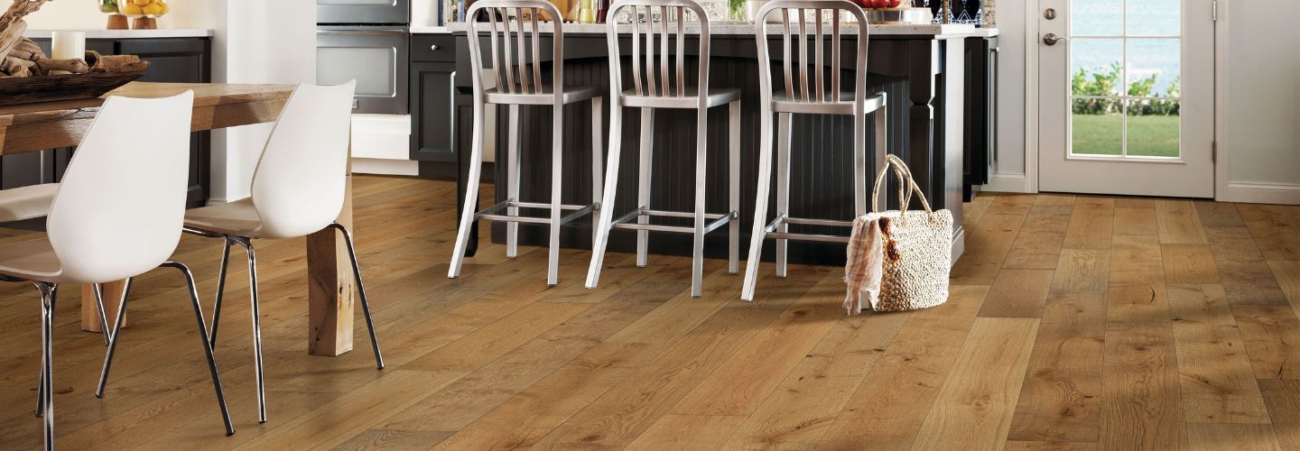 Kitchen with wide plank engineered hardwood planks