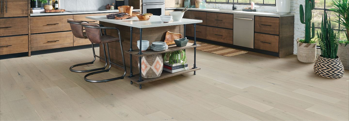 Glenmora wide plank wood flooring in a rustic-modern kitchen.