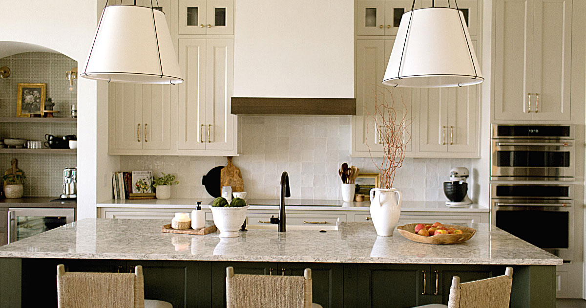 Kitchen design by KBF Design Gallery incorporating Crossville Studios Zellige tile.