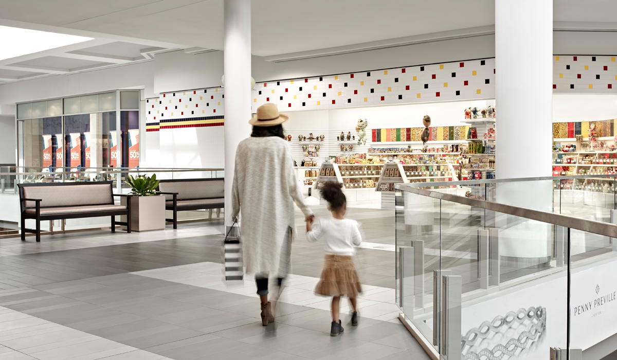 Retail setting with porcelain tile floors and wall panels