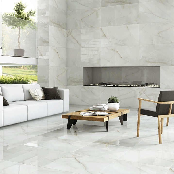 white marble look porcelain tile polished hotel lobby