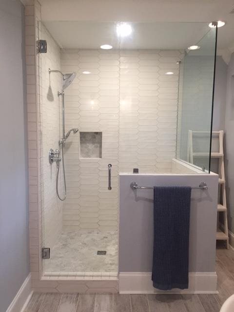 Shower with white tile 