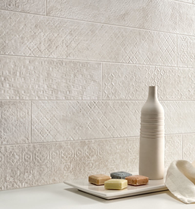 warm and tactile tiles from the Stream collection. Color of tile name is Bone. 