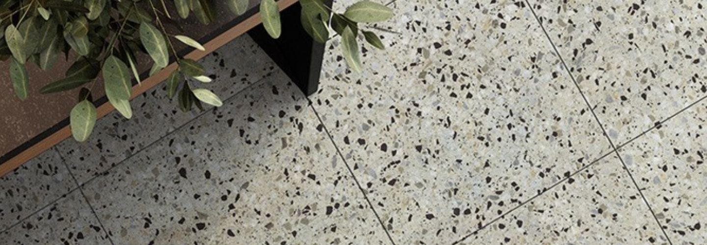 Terrazzo look porcelain tile floor