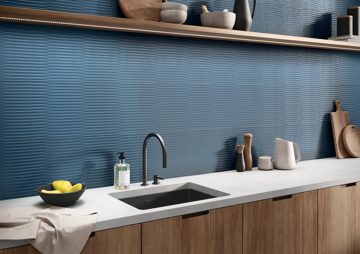 Residential interior floor and wall tile collections show high-design tile