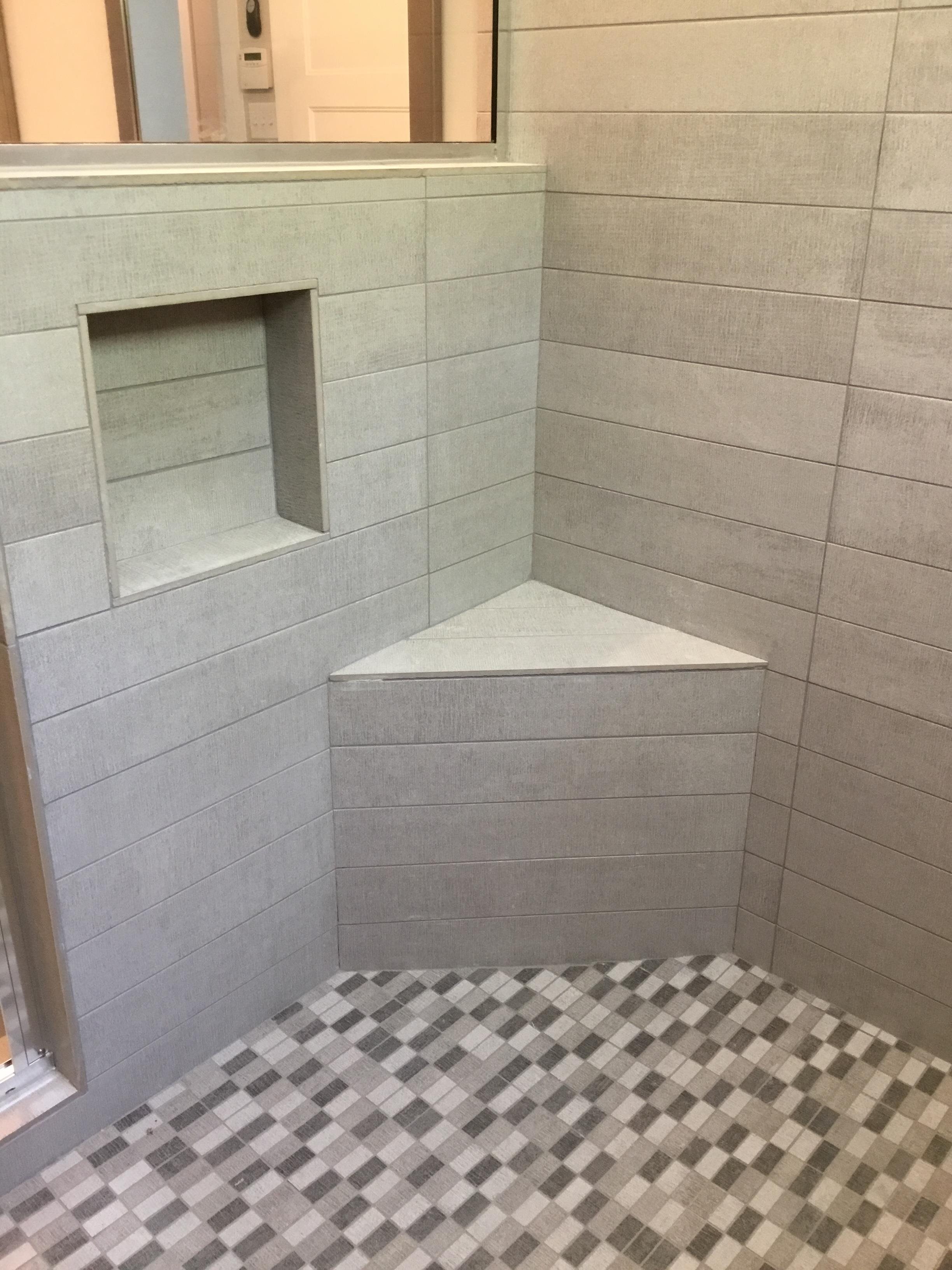 Shower with white tile 