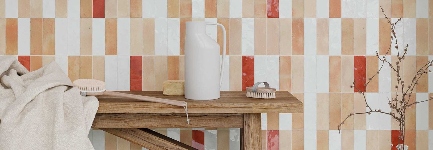 Bold, brightly colored tile in a bathroom