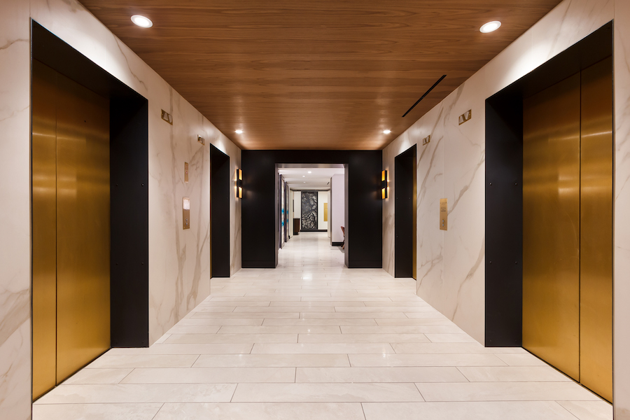 Porcelain tile panels for elevator lobbies 