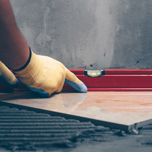 tile being installed in thinset